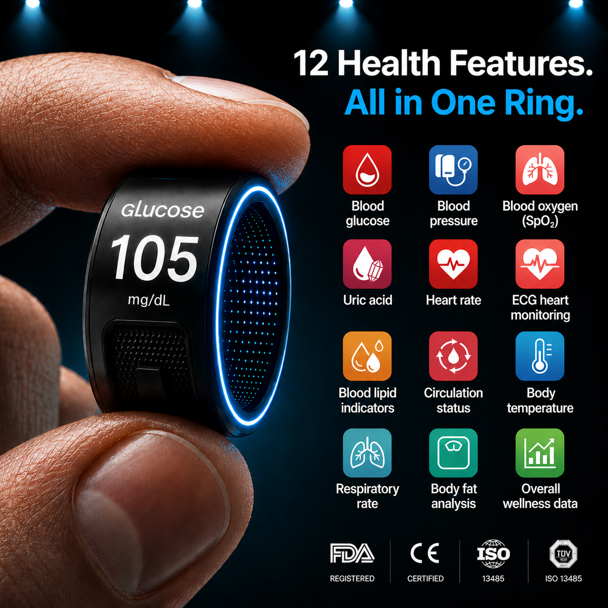 🎉 75% OFF Launch Event 🏆AuraNova™ G1 Non-Invasive Smart Ring